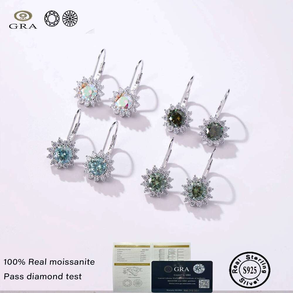 1carat moissanite drop earrings for charm lady 925 Sterling Silver Dainty Hoop Dangle Earring Fine Jewelry dating gift 5f1