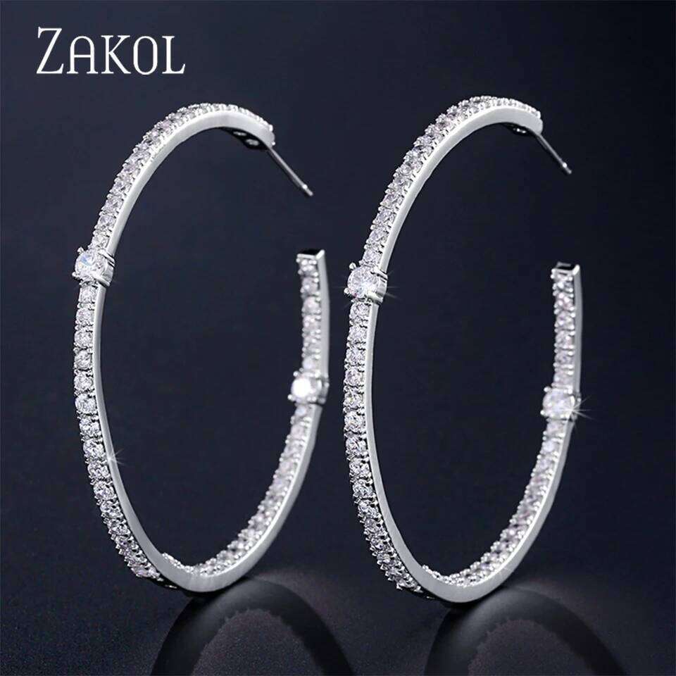 ZAKOL Classic AAA Zircon Large Hoop Earrings for Women Exquisite Micro Paved zirconia Jewelry Gift