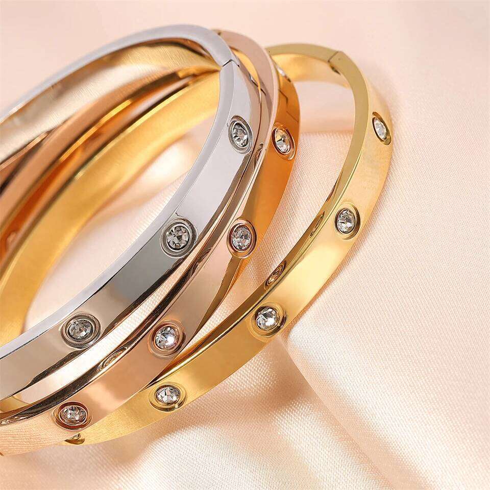 ZAKOL Classic Geometric Stainless Steel Bracelet Bangles With Zircon Exquisite Gold Color Birthday Jewelry Gift for Women