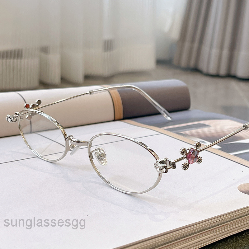 Designer Gentle Monter Monste Sunglasses on Ring Jewelry Series Elegant Pink Diamond Metal Eyeglass Frame Jennie Same Style Silver Small Oval Nonprescription Glas