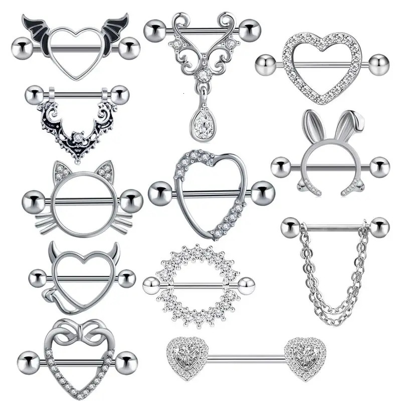 1 Pair Heart Barbell Nipple Ring Piercing Helix Piercing Sexy Nipple Jewelry High Quality Zircon Nipple Rings For Women Oreja 251224