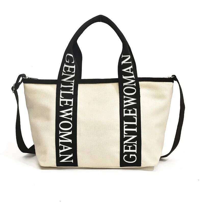 Fashionable Canvas Shoulder GW Letter Print Trendy Phone Crossbody Soft Polyester Lining Vintage Style Tote Bag LEMON KOKO