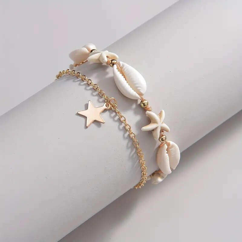 New Fashion Shell Starfish Anklet Fresh Natural Sweet Five-Pointed Star Pendant Ankle Chain Women's Jewelry