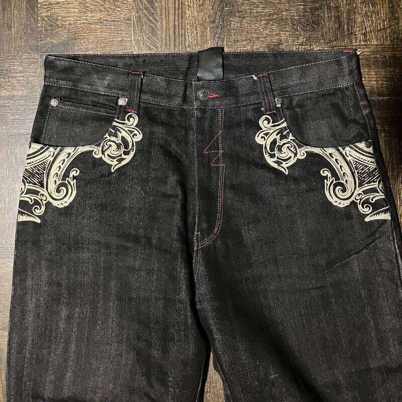 Streetwear New Fashion Big Pattern Embroidered Baggy Jeans Women Y2K Rock Hip Hop Retro Popular Casual High Waist Wide Leg Pants