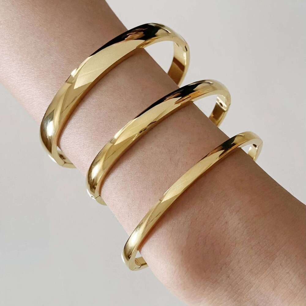 ZAKOL 3pcs Glossy 18K Gold Plated Stainless Steel Bangle Bracelet for Women Basic Wristband Bangles Waterproof Jewelry