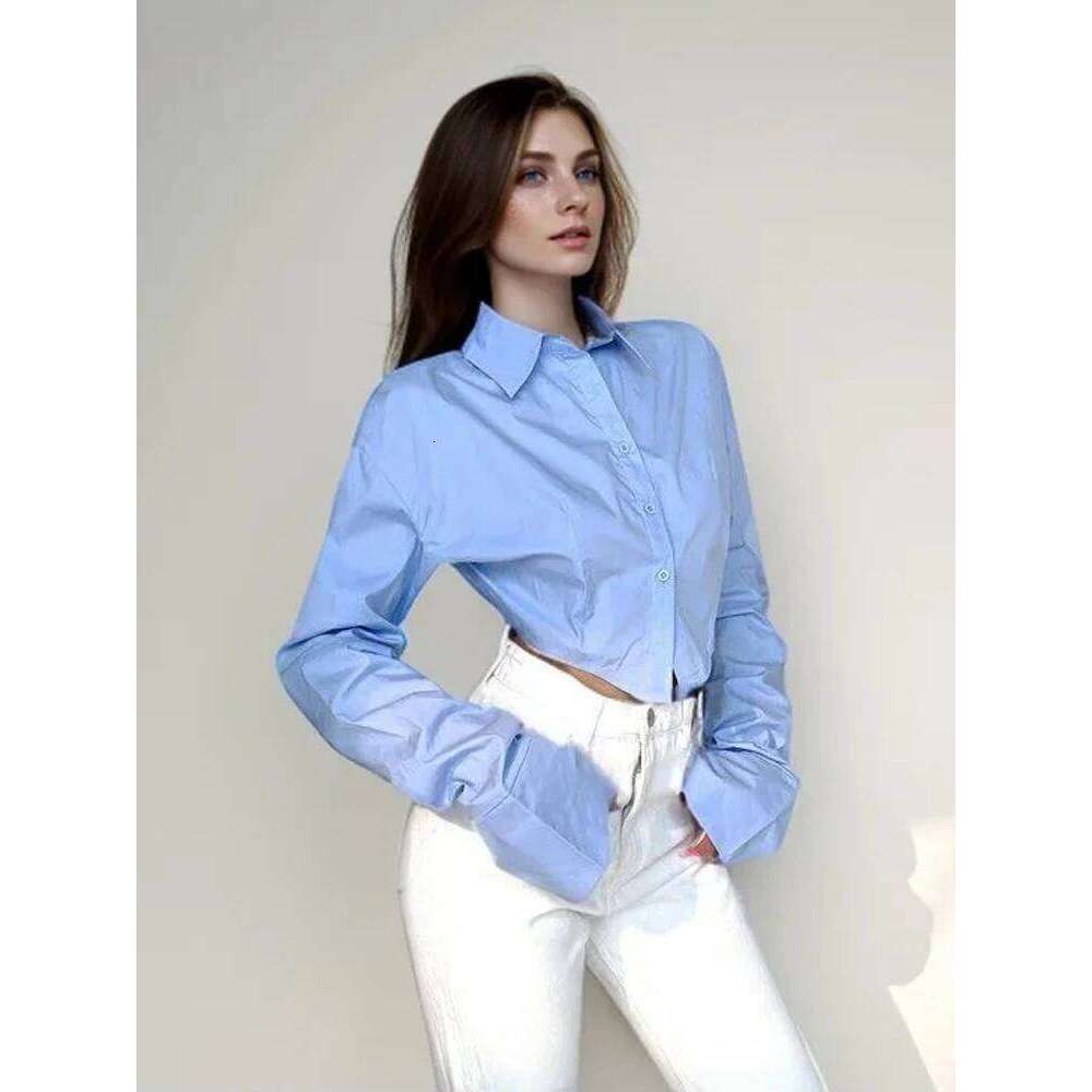 Zadily Women's Long Sleeve Shirt Minimalist Button Up Loose Crop Top Solid Color Female Blouse Summer 2025 ZHE HAN