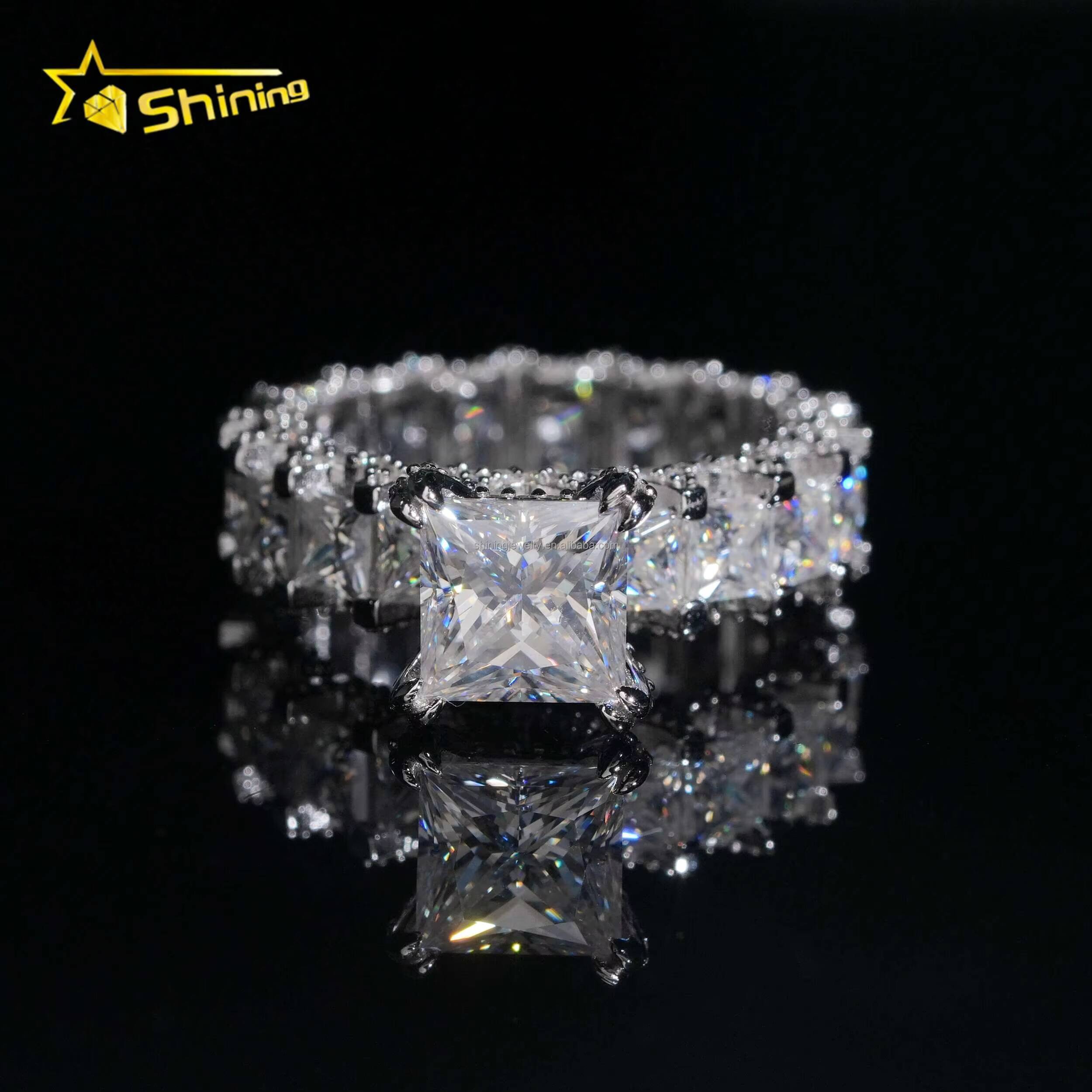 Boutique Style Luxury Jewelry Elegant 2Ct Square Princess VVS1 Moissanite Diamond 925 Sterling Silver Engagement Eternity Ring