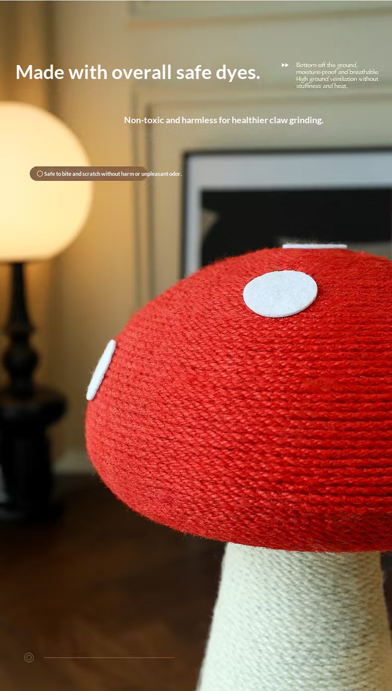 Red mushroom cat climbing frame grinding claws big cat grab column hemp rope ball vertical cat grab board cat tree cat toy.