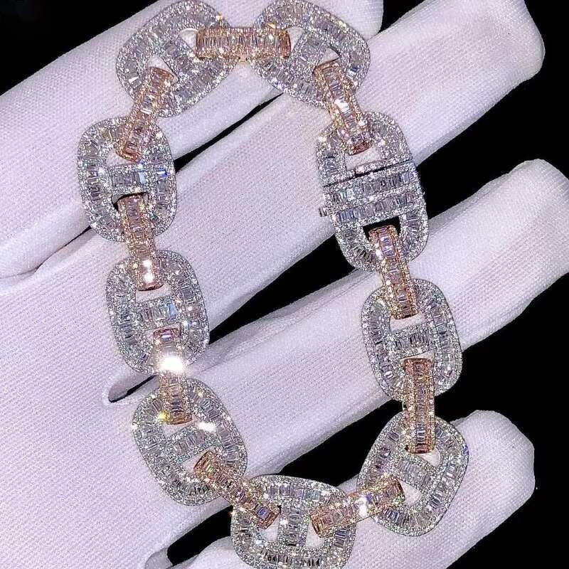 Charm Bracelets Fine Jewelry Men Moissanite Bracelet Hip Hop 925 Silver VVS Iced Out 2 Tone GRA Moissanite Cuban Link Chain