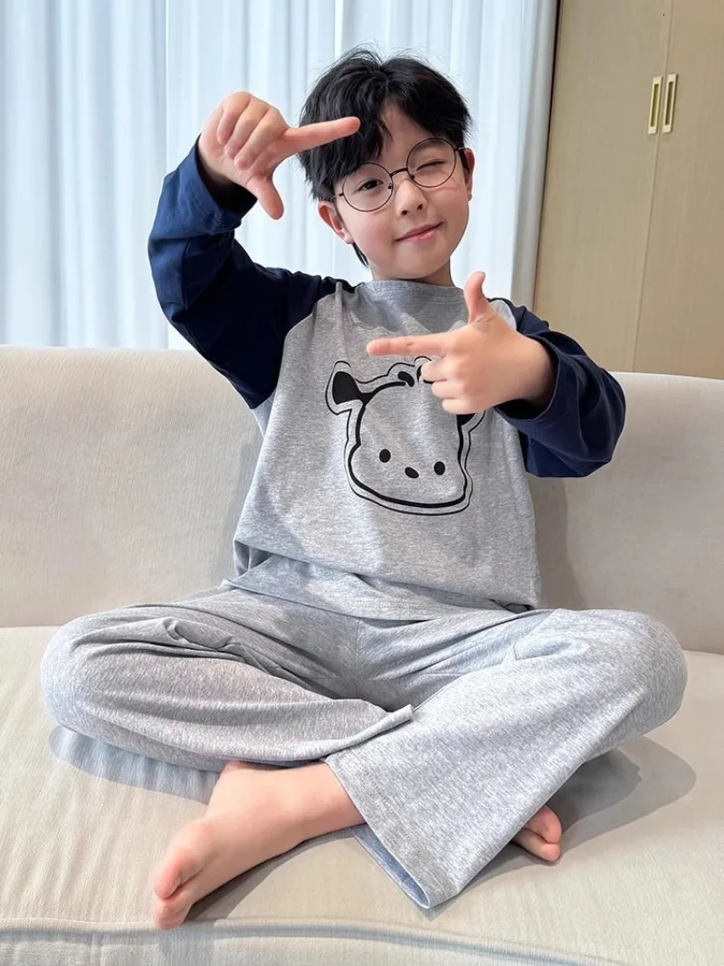 100 Cotton Boys Pajamas Spring Autumn Lightweight Long Sleeve Kids Homewear Set for Toddler Youth Air Conditioning Wear 251215