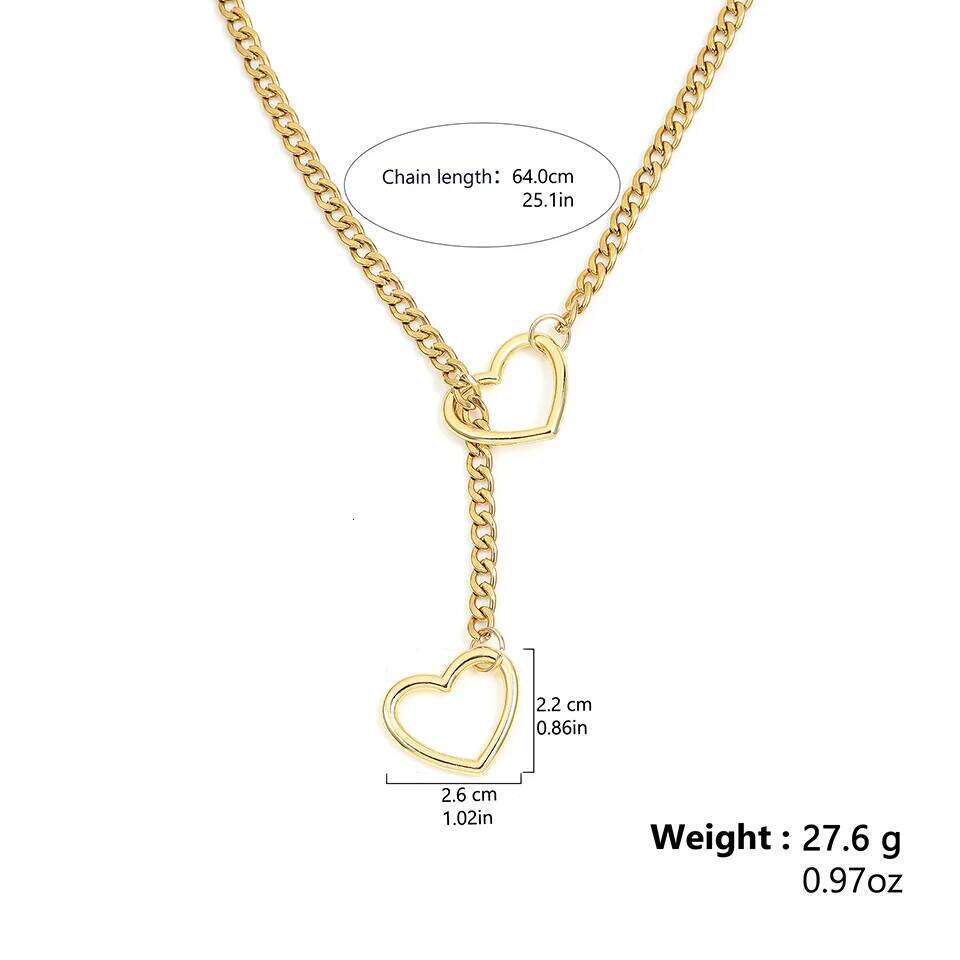 ZAKOL Adjustable Stainless Steel Cuban Link Hollow Heart Y-Shaped Necklace Punk Rock Style Party Accessories