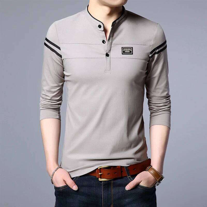 Men's Fashion Summer Sleeved POLO T-Shirt Casual Cotton Breathable Top Stand Up Neck Long Sleeve Korean Comfortable Shirt