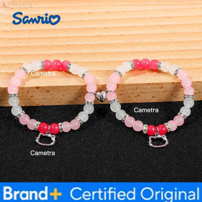 Sanrio 2pc Hello Kitty Matching Pink Heart Beaded Couple Accessories Kawaii Magnetic BFF Set Valentines Day Gifts H251229