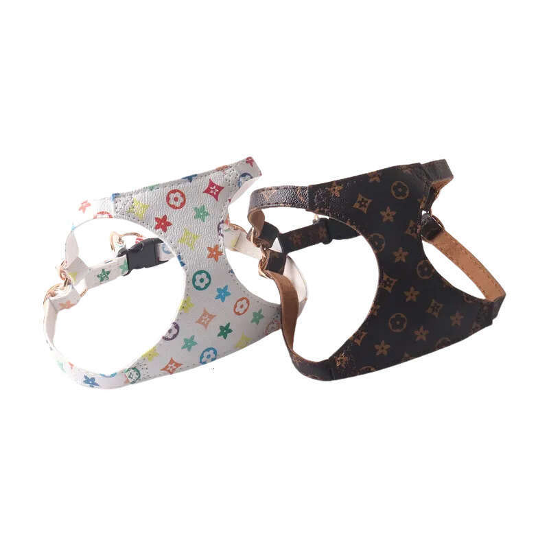 Aminger New Supplies Large PAI Old Flower PU Pet Harness Set Inner Side Suede