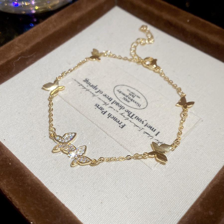 Korean Style Ins Zircon Butterfly Sweet Elegant Temperament Everyday Versatile Bracelet Light Luxury High-end Feel Jewelry for Women