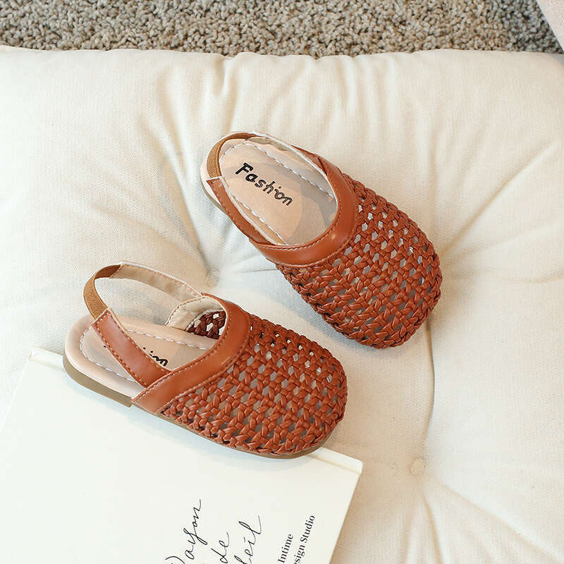 Girls' Woven Sandals 2025 Summer New Fashion Korean Style Grandma Soft Sole Children's Hollow Out Closed-Toe Roman Shoes