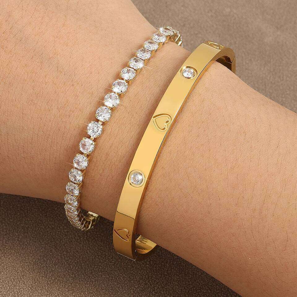ZAKOL 2 Pcs Stacked Bangle Fashion Sparkling Zircon Tennis Bracelets Luxury Design Versatile Jewelry Gift for Women