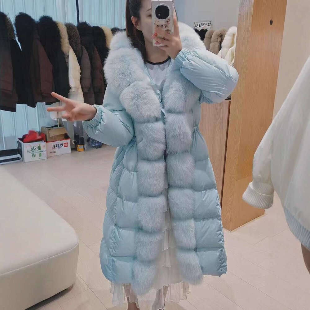 2025 New Style Fox Fur Collar Light Luxury Coat For Women, Long Over-The-Knee Thickened Fashion Trend White Goose Down Jacket Xing Zhiguang