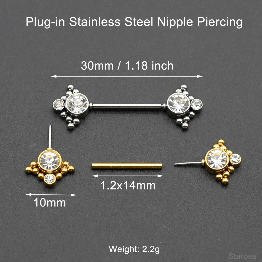 1 Pair 16G 12x14mm Plug-in Stainless Steel Barbell Piercing Sexy Women Nipple Piercing Jewelry Unthreaded Nipple Rings No Screw 251224
