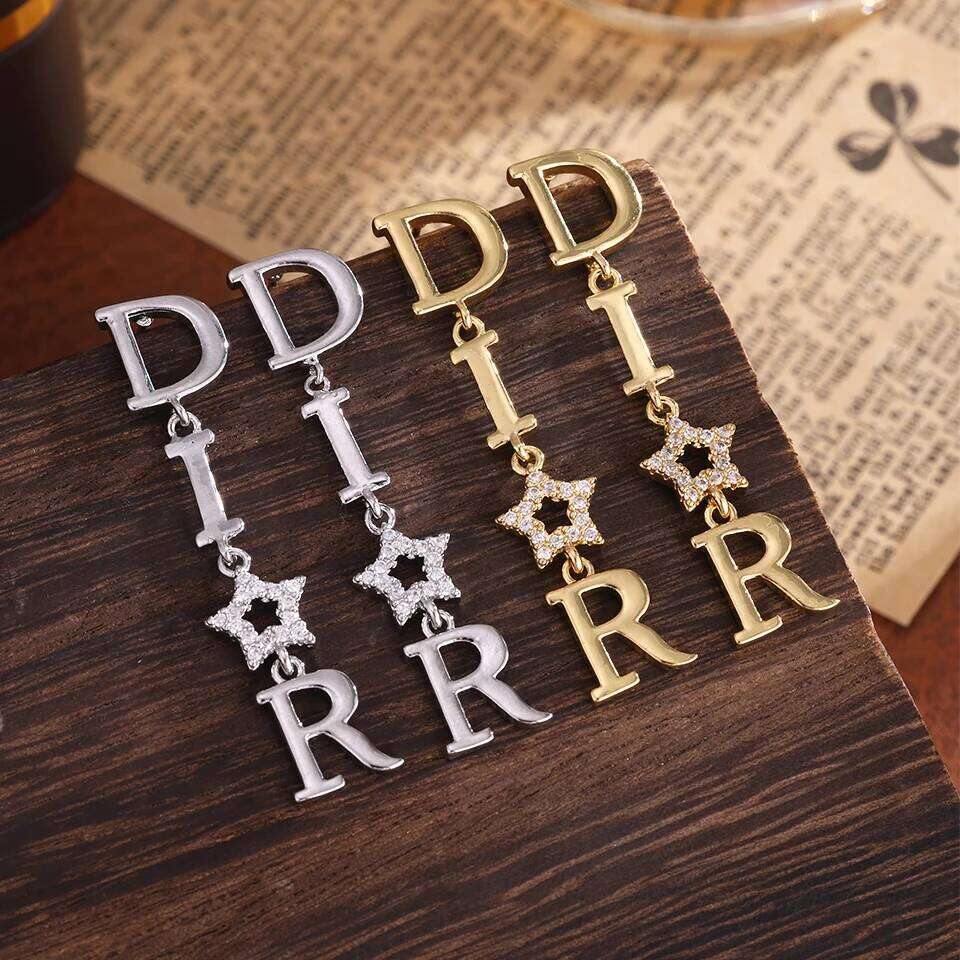 ZAKOL Fashion Dear-Letter Long Dangle Earrings for Women Shiny Zircon Hollow Stars Wedding Party Jewelry