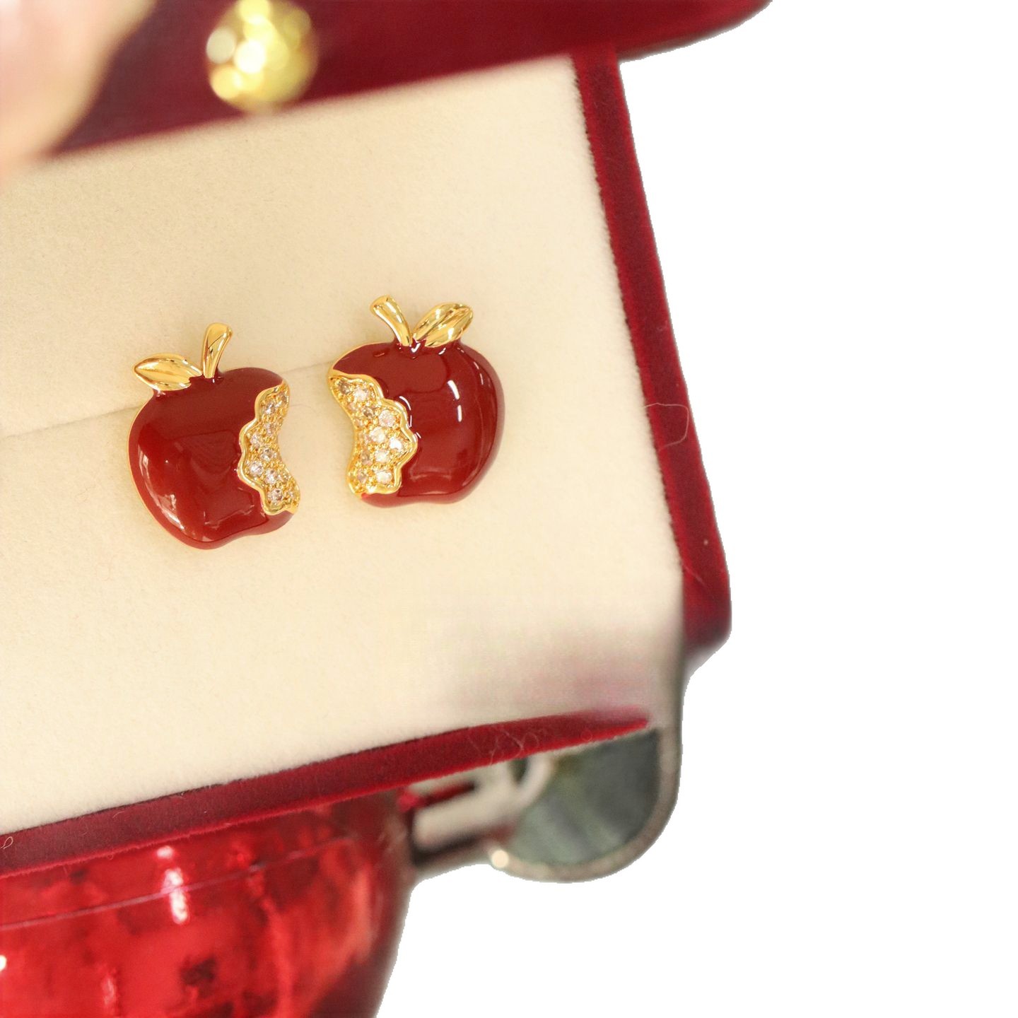 Silver Needle Dripping Oil Zircon Apple Earrings for Casual, Simple, Versatile Daily Earrings with a Design Sense of Niche Earrings for Women