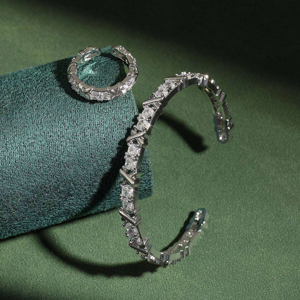 ZAKOL Fashion X Cross Zircon Bracelet Rings for Women Gorgeous Wedding Engagement Party Jewelry Set Factory Wholesale