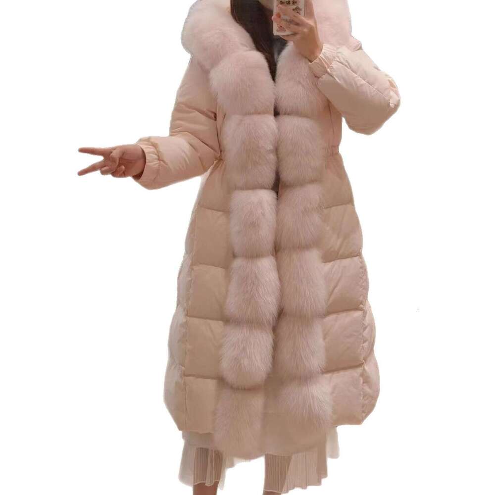 2025 New Style Fox Fur Collar Light Luxury Coat For Women, Long Over-The-Knee Thickened Fashion Trend White Goose Down Jacket Xing Zhiguang