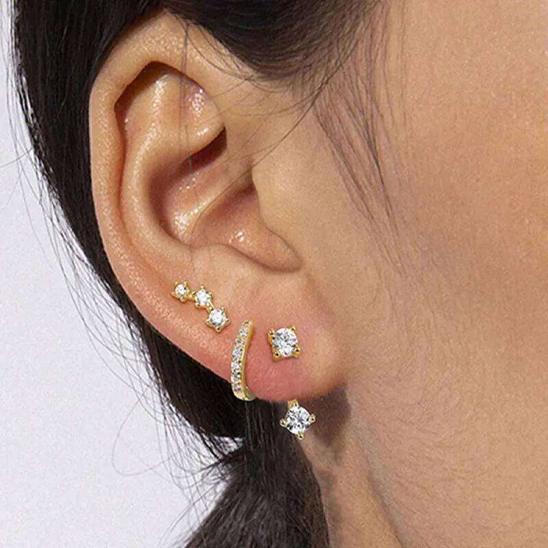 ZAKOL 3Pcs/Set Simple Crystal Zircon Stud Earrings for Women Girls Cute Copper Stackable Ear Bone Piercing Accessories