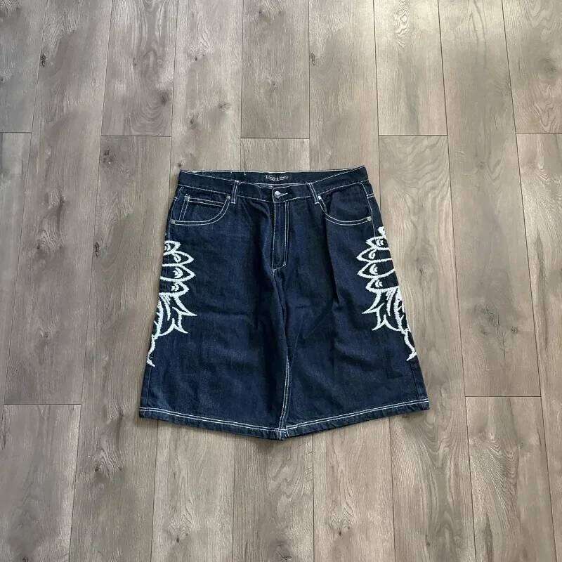 Y2K New Popular Denim Patch Vintage Shorts Men Women Street Hip Hop Fashion Harajuku Punk Loose High Waist Wide Leg Pants