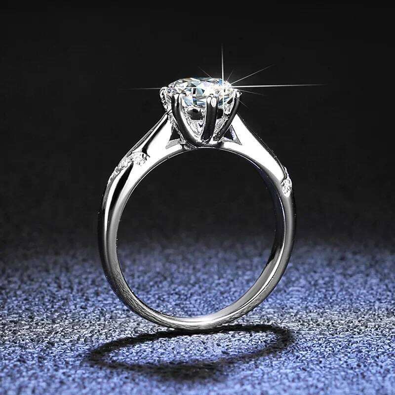 18K gold inlaid diamond ring, moissanite wedding jewelry, six claw PT950 platinum fashionable and simple ring 663