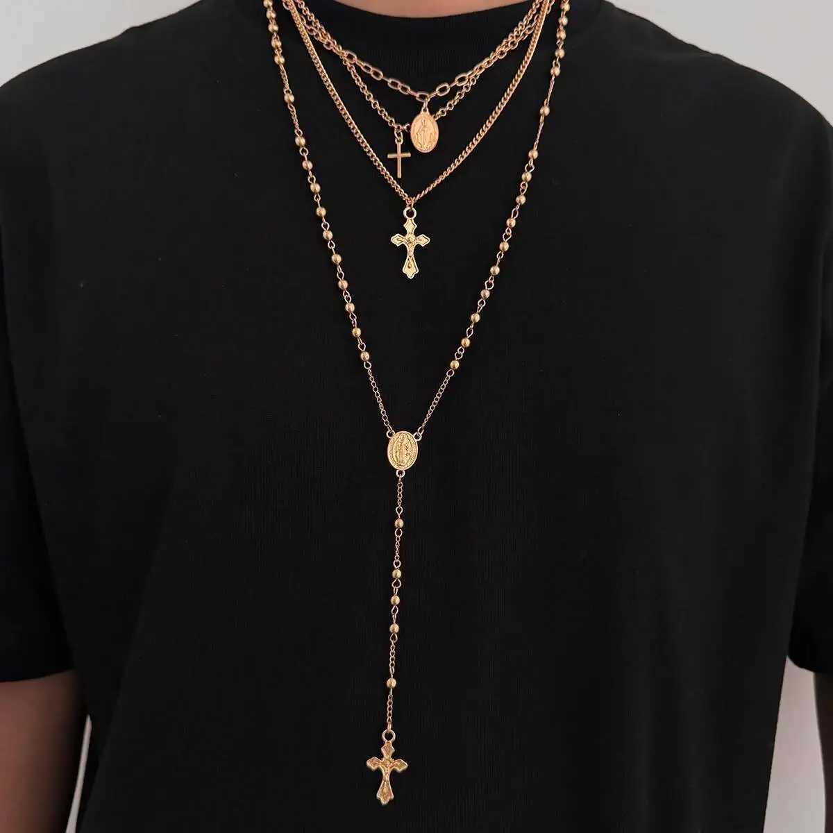 Ingemark 4Pcs/Set Goth Cross Jesus Pendant Choker Necklace for Women Vintage Gold Color Long Chain Christian Jewelry Men Gift Y251227