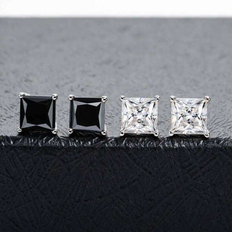 1 pairs Princess Cut Moissanite Stud Earrings For Women Men's Ear Studs Unisex D color VVS 1CT 2CT S925 Sterling Silver Jewelry a10