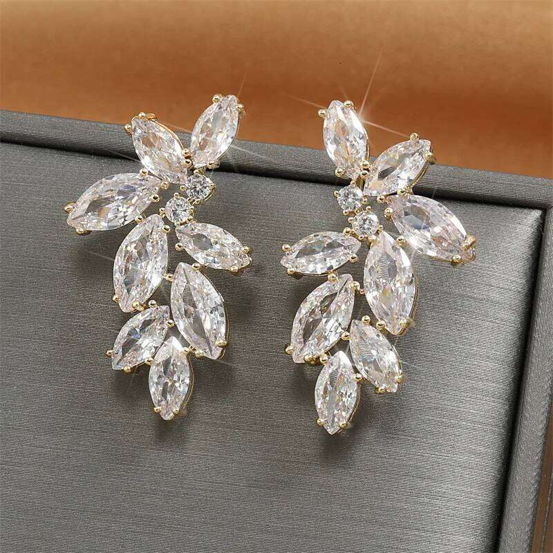 ZAKOL Luxury Leaf Marquise Zircon Bridal Earrings for Women White Shiny Crystal Elegant Wedding Party Jewelry