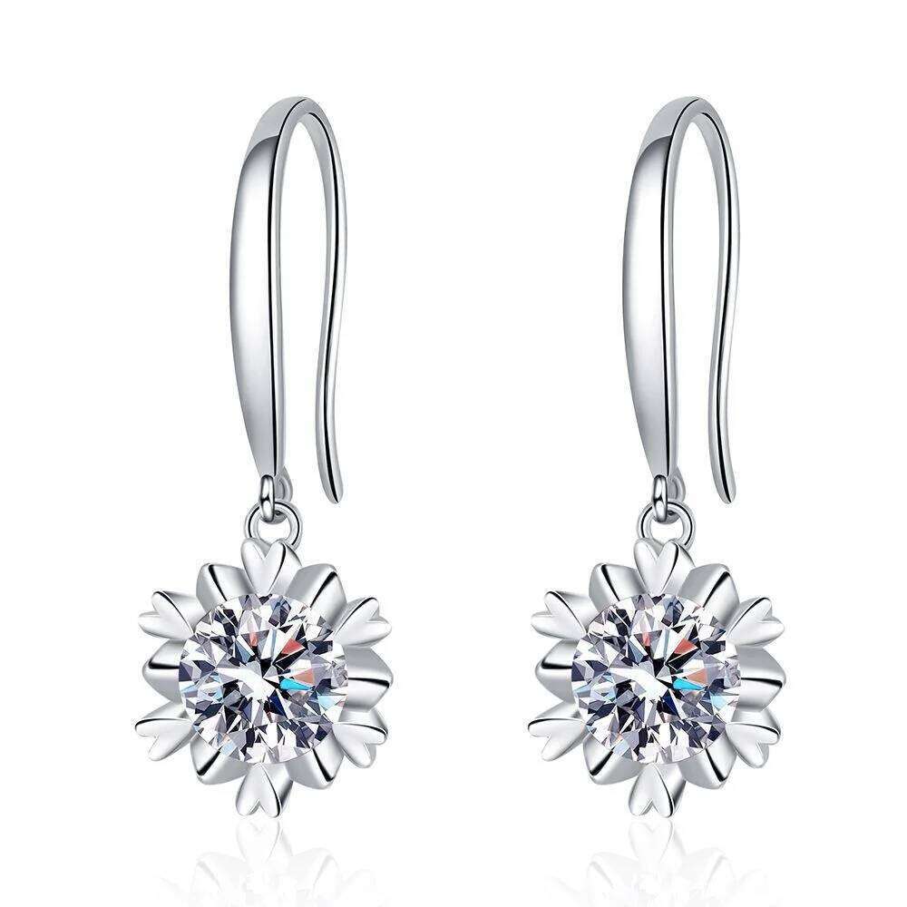 JOIAS HOME Six Pointed Star Snowflake Moissanite Diamond 1CT D Color S925 Sterling Silver Stud Earrings Women's Wedding Jewelry 287