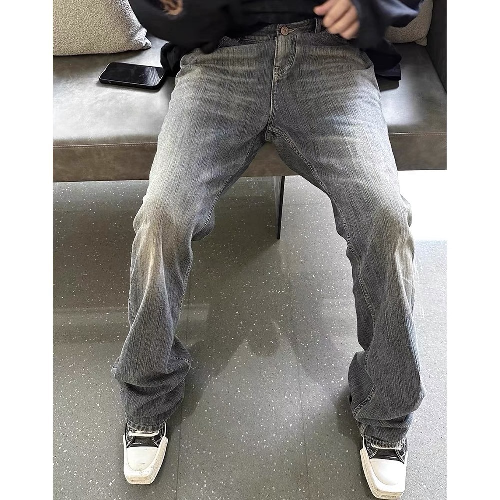 American Retro Waed Bamboo Pattern Flared Denim Jeans Mens Womens High Street Trend Long Pants