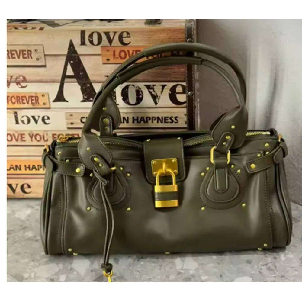 Women S Rivet Retro Street Motorcycle New Lock Buckle Design Underarm Bag Female Large Boston Hobos Business Handbag LEMON KOKO