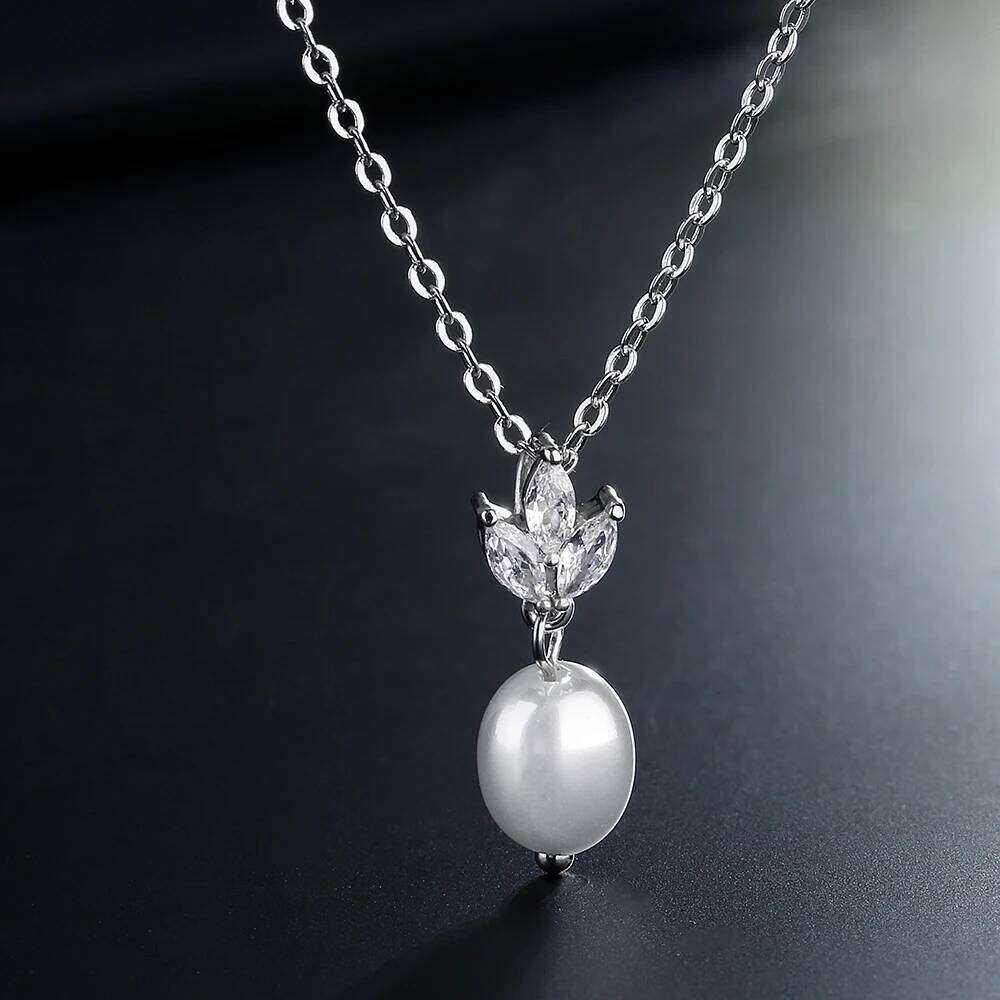 ZAKOL Elegant Shiny Zircon Imitation Pearl Pendant Earring Necklace Set for Women Luxury Party Jewelry Gifts