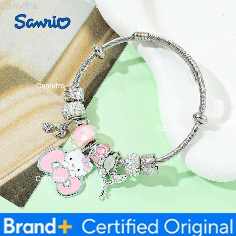 Sanrio Cartoon Hello Kitty Bracelet Sweet Cute Bowknot KT Cat Bangle for Girl and Women Jewelry Accessories Charm Gift H251229