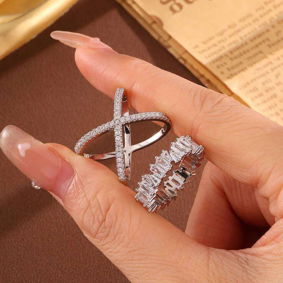 ZAKOL Brand 2Pcs AAA Cubic Zirconia Engagement Ring for Couple Brilliant Baguette Zircon Sliver Color Wedding Band Jewelry