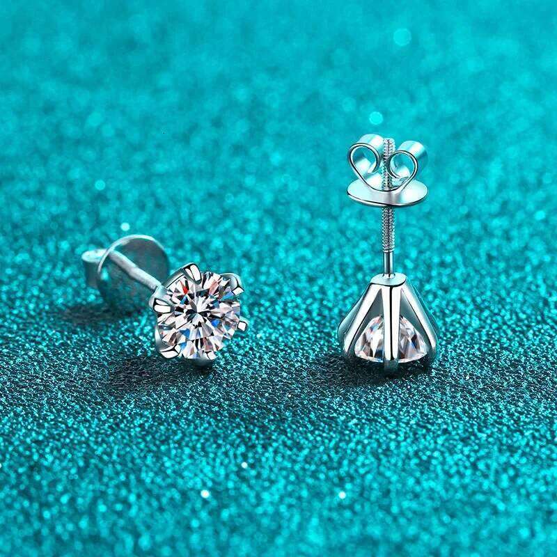 18K gold studded diamond women's with 6-claw moissanite screw earrings, Pt950 platinum luxurious minimalist earrings a30