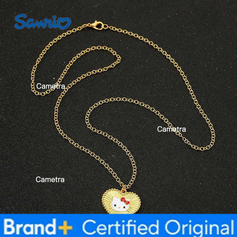 Sanrio Anime Hello Kitty Necklace Cartoon Figure KT Cat Heart Shape Metal Golden Pendant Necklace Kawaii Jewelry Accessories H251229