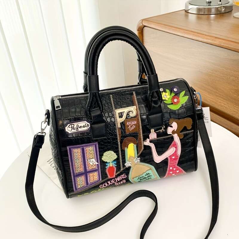 JINXIANGGUO Colorful Bag Adjustable Multicolor Embroidered Women S Crossbody Bag Vibrant Peace Love Design Resistant Large Capacity Polyester Lining P