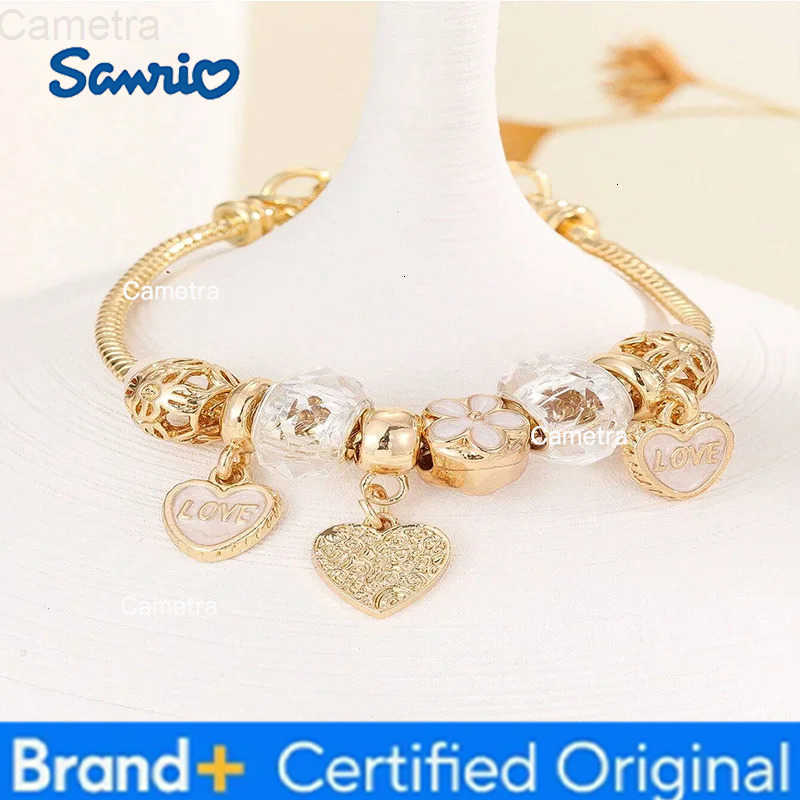 Sanrio Fashion Luxury Gold Color Alloy Artificial Zircon Rhinestone Flower Heart Beaded Bracelet Women Jewelry Summer Gifts H251229