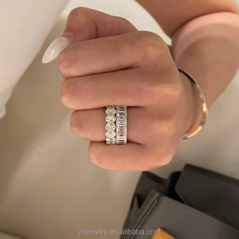 Fine Jewelry 14K 18K Solid Gold 3mm CVD Oval Cut Row Diamond Ring IGI Certified Lab Grown Wedding Ring