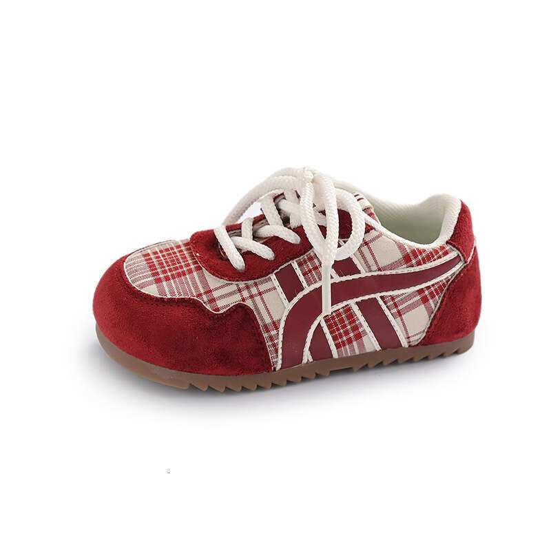 INS Retro German Training 2025 Spring and Autumn New Korean Style Girls' Plaid Forrest Gump Shoes Boys' Soft Sole Sneakers