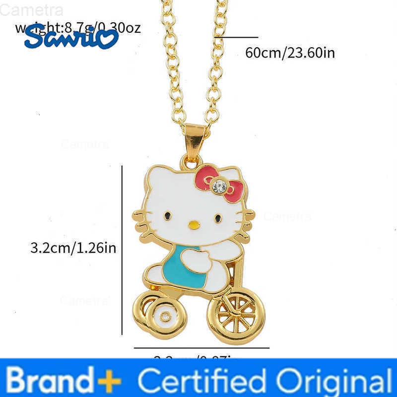 Sanrio Anime Cute Hello Kitty Gold Color Cartoon Pendant Necklace By Bike KT Cat Necklace Jewelry Accessory Gifts For Kids H251229