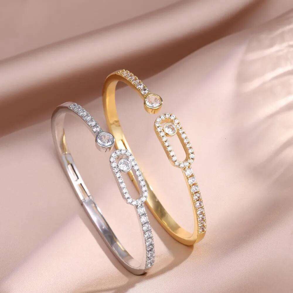 ZAKOL Hollow Out Geometric Inlaid Zircon Open Bracelet For Women Daily Wear Slivery/Golden Fashion Jewelry Accessory