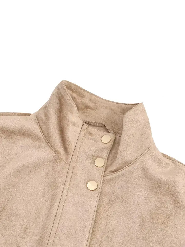 2025 Women Autumn Jacket Fashion Suede Short Coat Female High Street Long Sleeve Jackets For Casual Outerwears 251225