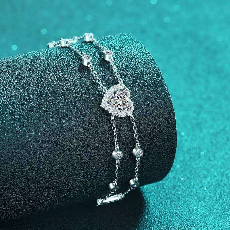 18K gold inlaid diamond handmade moissanite heart wrapped bracelet, sapphire colored stone, sweet and lovely style f54