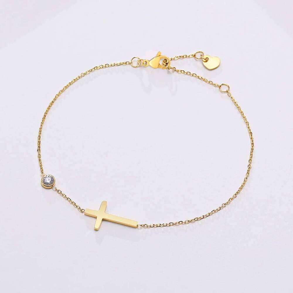 Birthstone Zirconia Thin Cross Bracelet Stainless Steel Women's Adjustable Link Stacked Layered Chain Bracelets 25H1229